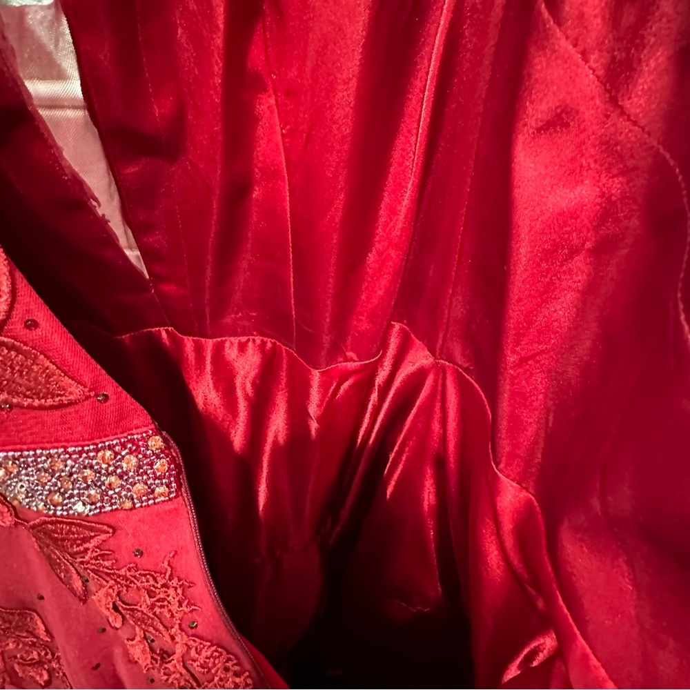 AMARRA | Wine Red Size 14 Floral Appliqué Beaded Tulle Ballgown With Pockets! - Picture 9 of 16